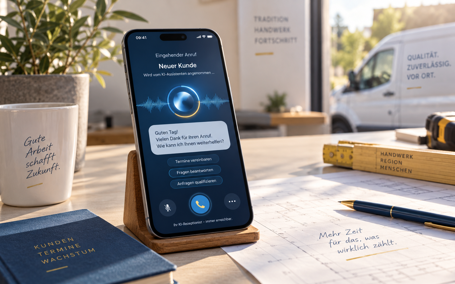 KI-Telefon-Rezeption: Anruf wird von AI Voice Agent angenommen