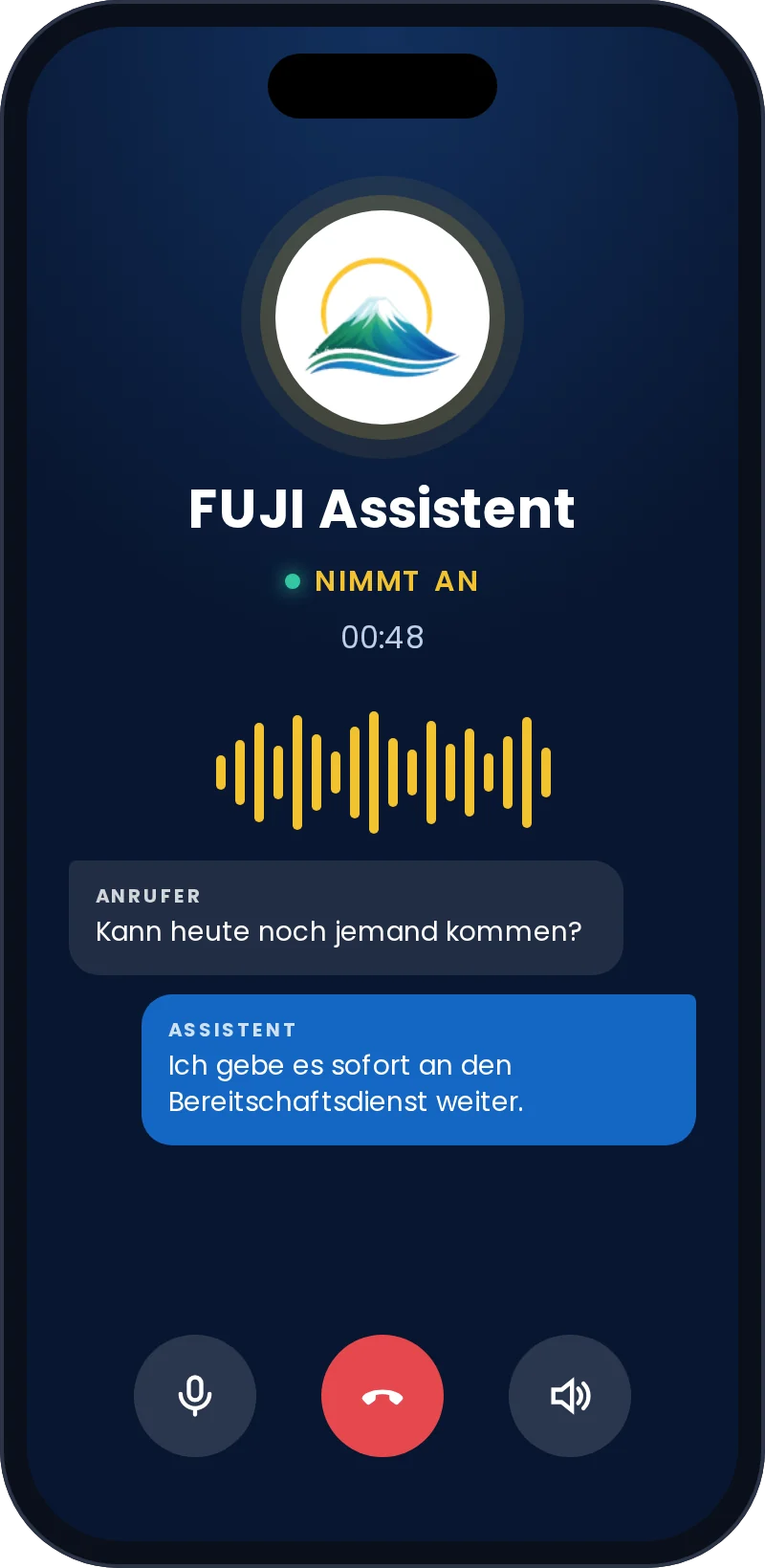 Anrufbildschirm: FUJI Assistent nimmt an